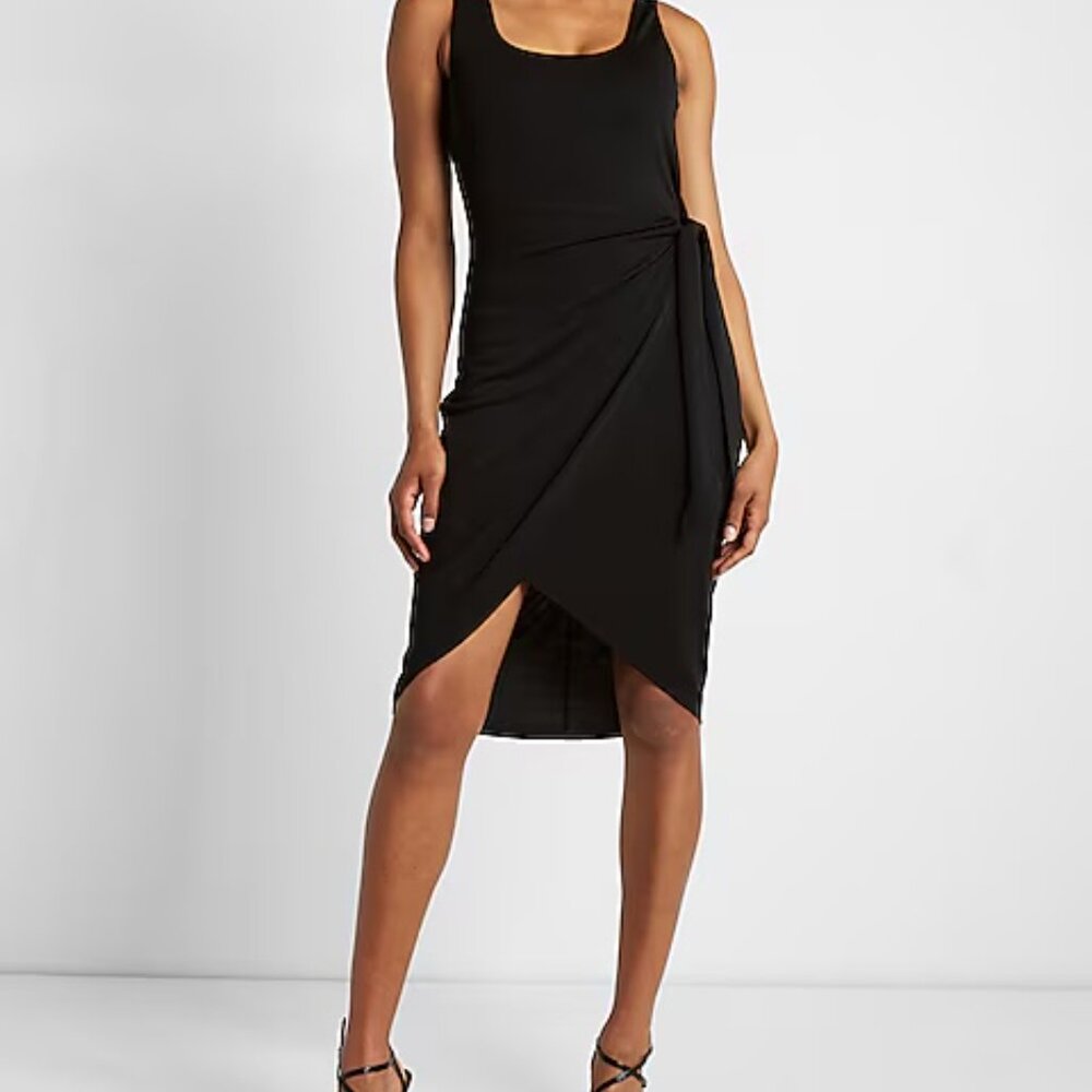 Women's Express Body Contour Wrap Front Tie Waist Midi Dress Size: XS NWT